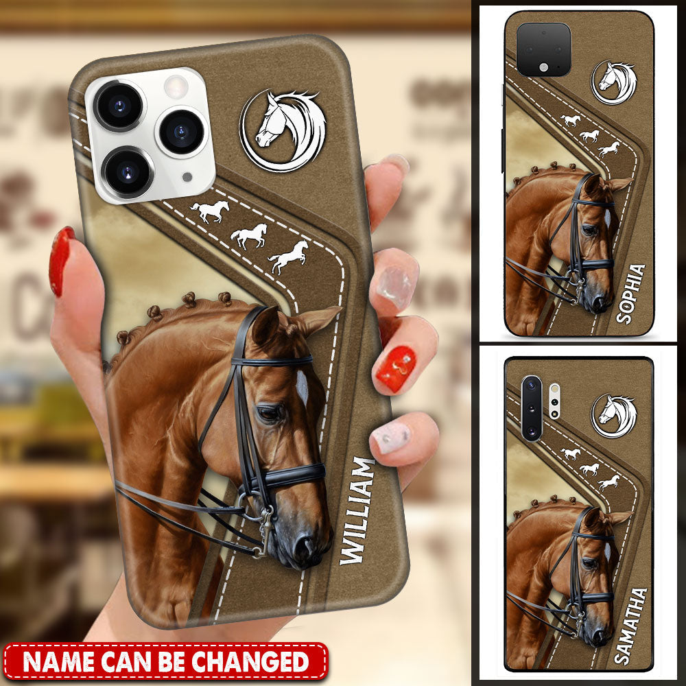 Love Horses Custom Name Leather Pattern Personalized Phone Case - 0519