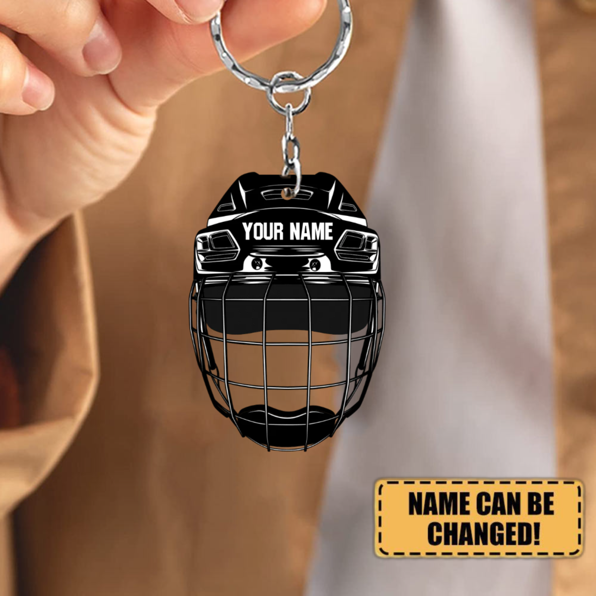 Personalized Black Hockey Helmet Acrylic Keychain - Gift For Hockey Lover