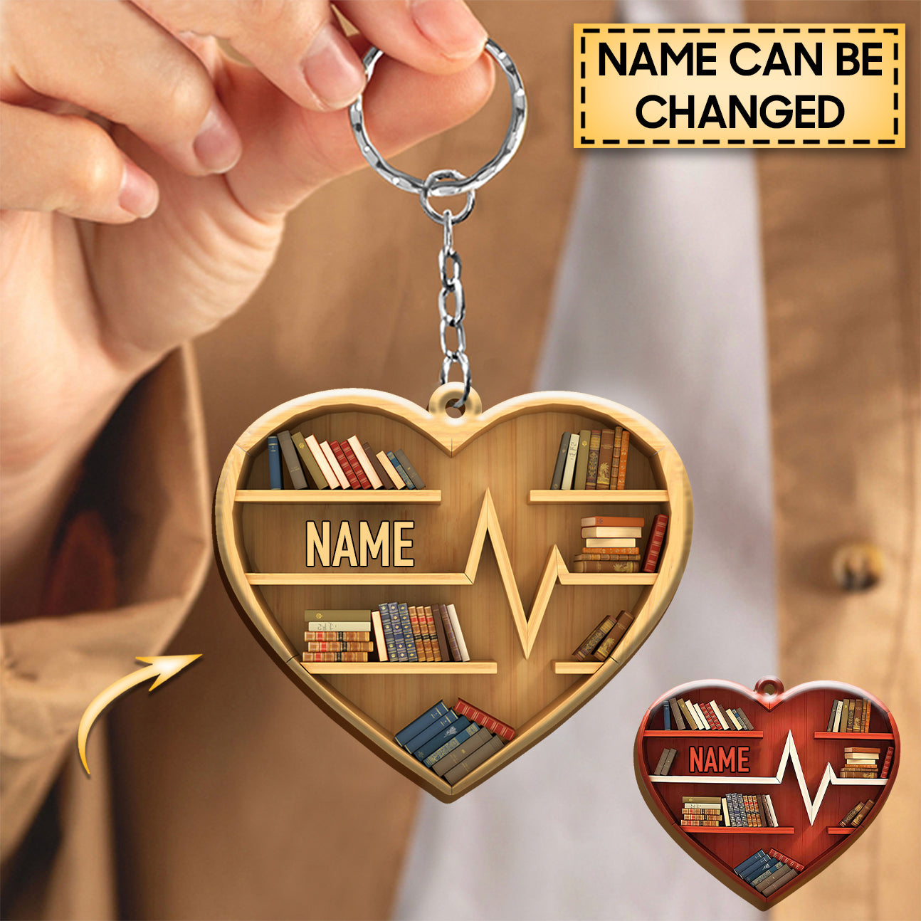 Personalized Librarian Bookshelf Heart Keychain, Gifts for Readers, Book Club Gift