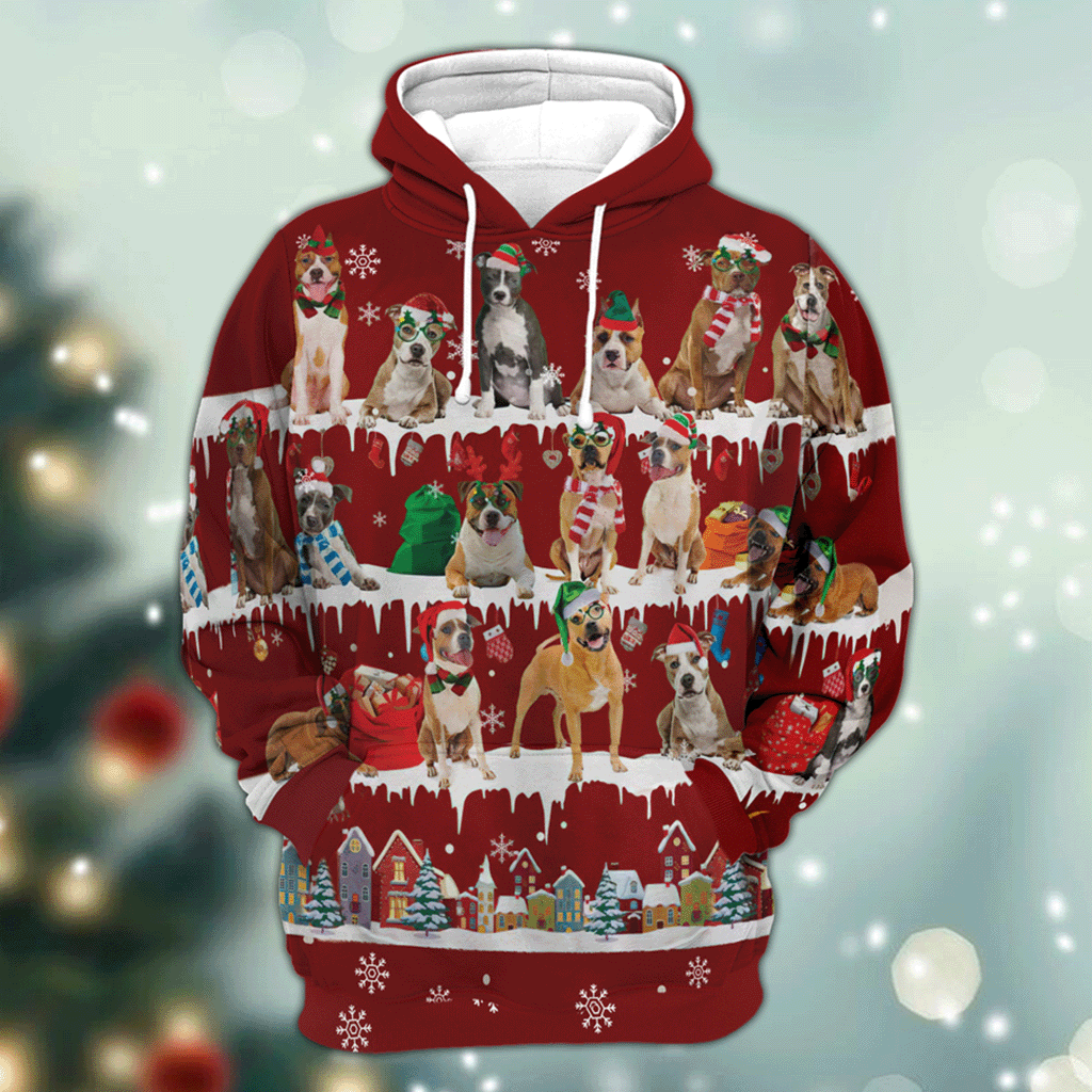 American Staffordshire Terrier - Snow Christmas - 3D Hoodie