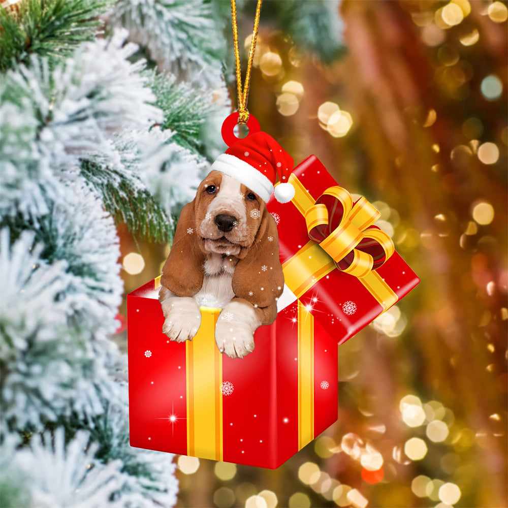 Basset Hound In Red Gift Box Christmas Ornament