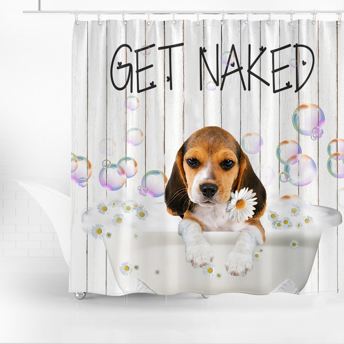 Beagle Get Naked Daisy Shower Curtain