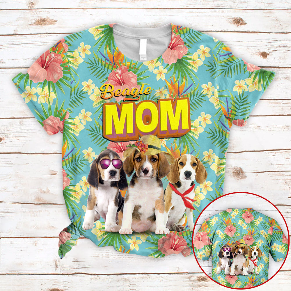 Beagle Mom Tropical Pattern 3D All Over Print T-Shirt