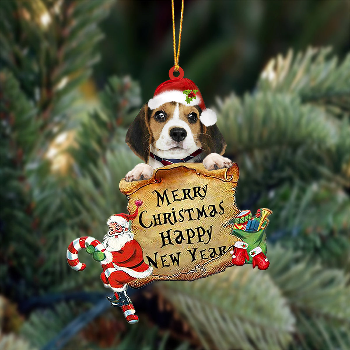 Beagle Merry Christmas&Happy New Year Hanging Ornament