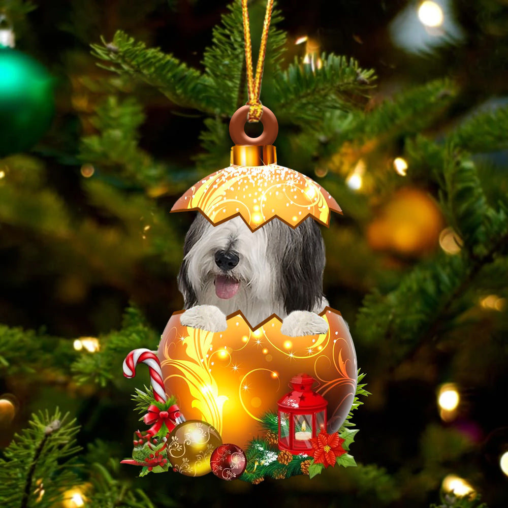 Bearded Collie In Golden Egg Christmas Ornament