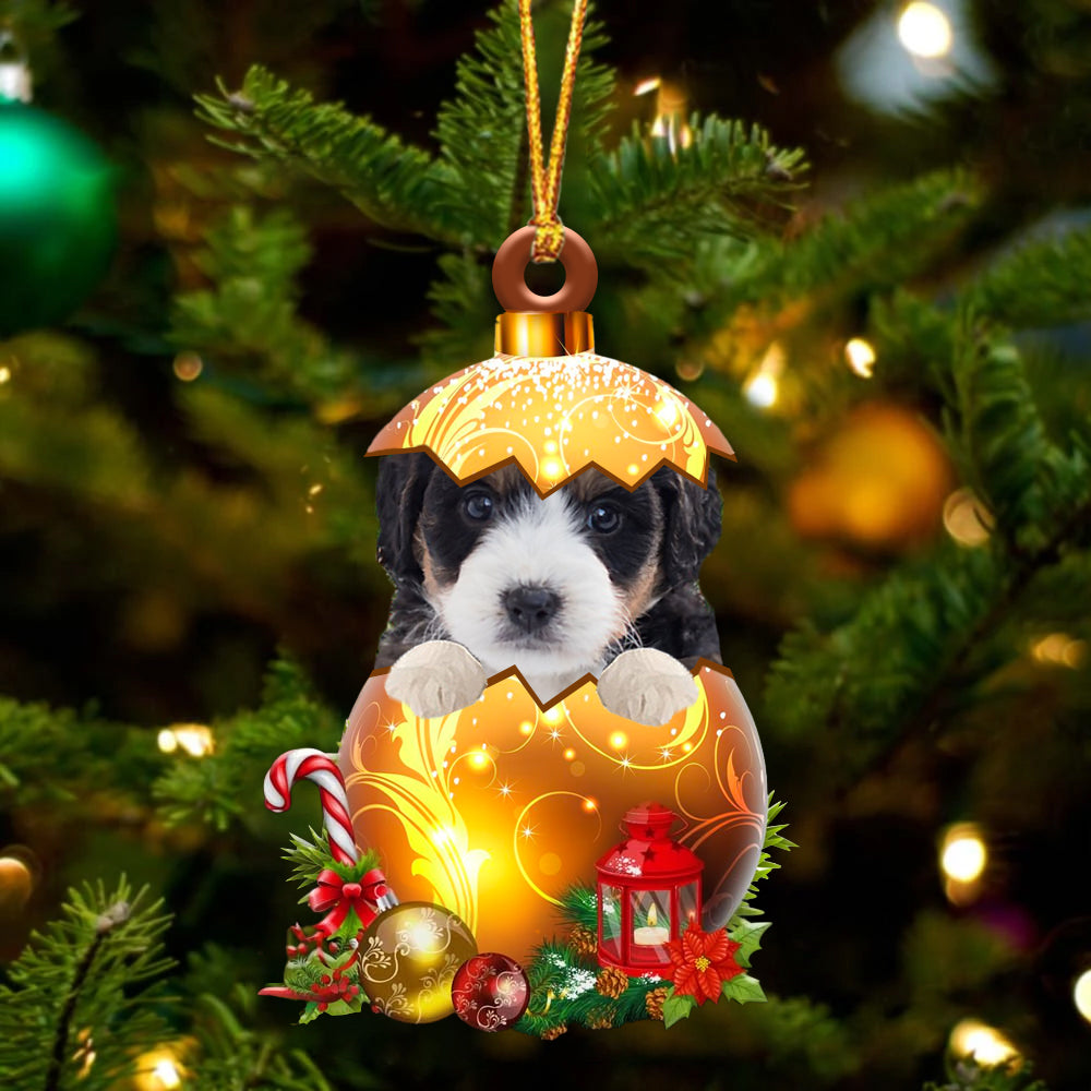 Bernedoodle In Golden Egg Christmas Ornament