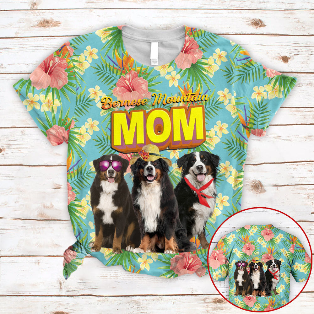 Bernese Mountain Mom Tropical Pattern 3D All Over Print T-Shirt