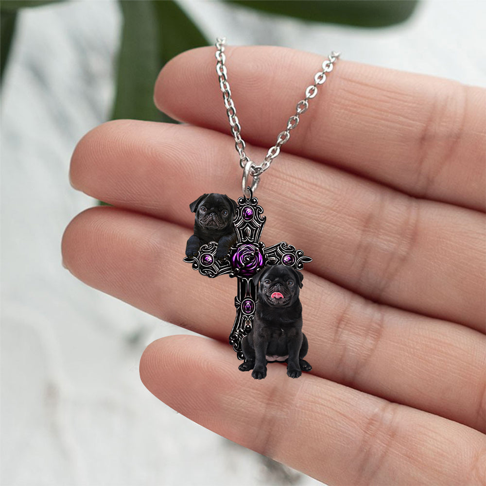 Black Pug Pray For God Stainless Steel Necklace