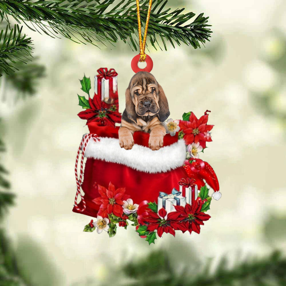 Bloodhound In Gift Bag Christmas Ornament