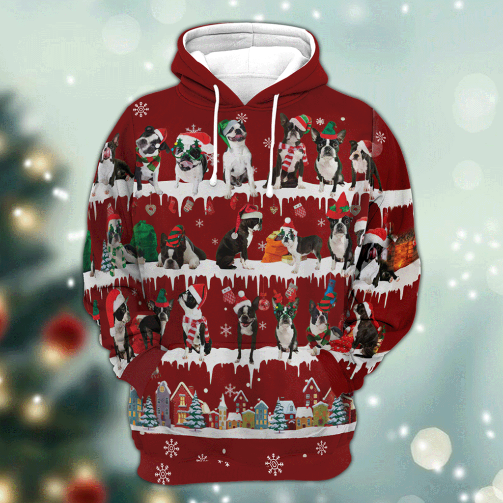 Boston Terrier - Snow Christmas - 3D Hoodie