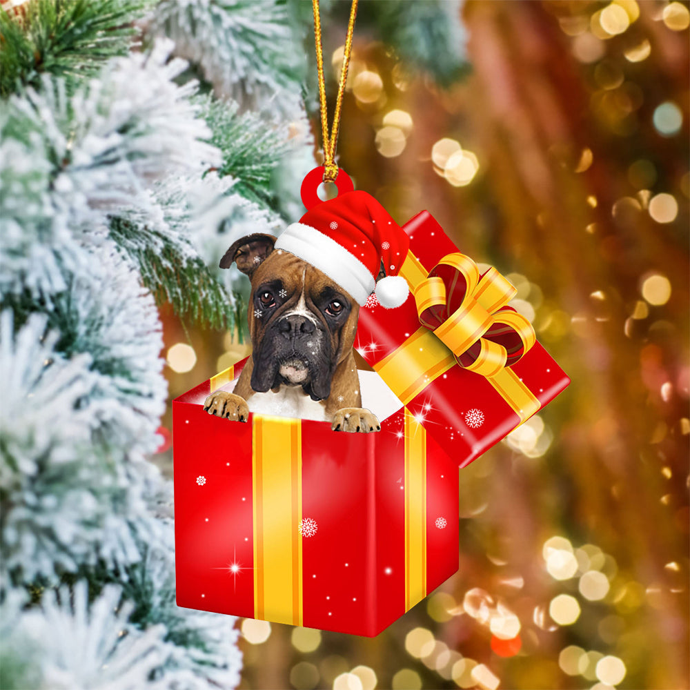 Boxer. In Red Gift Box Christmas Ornament