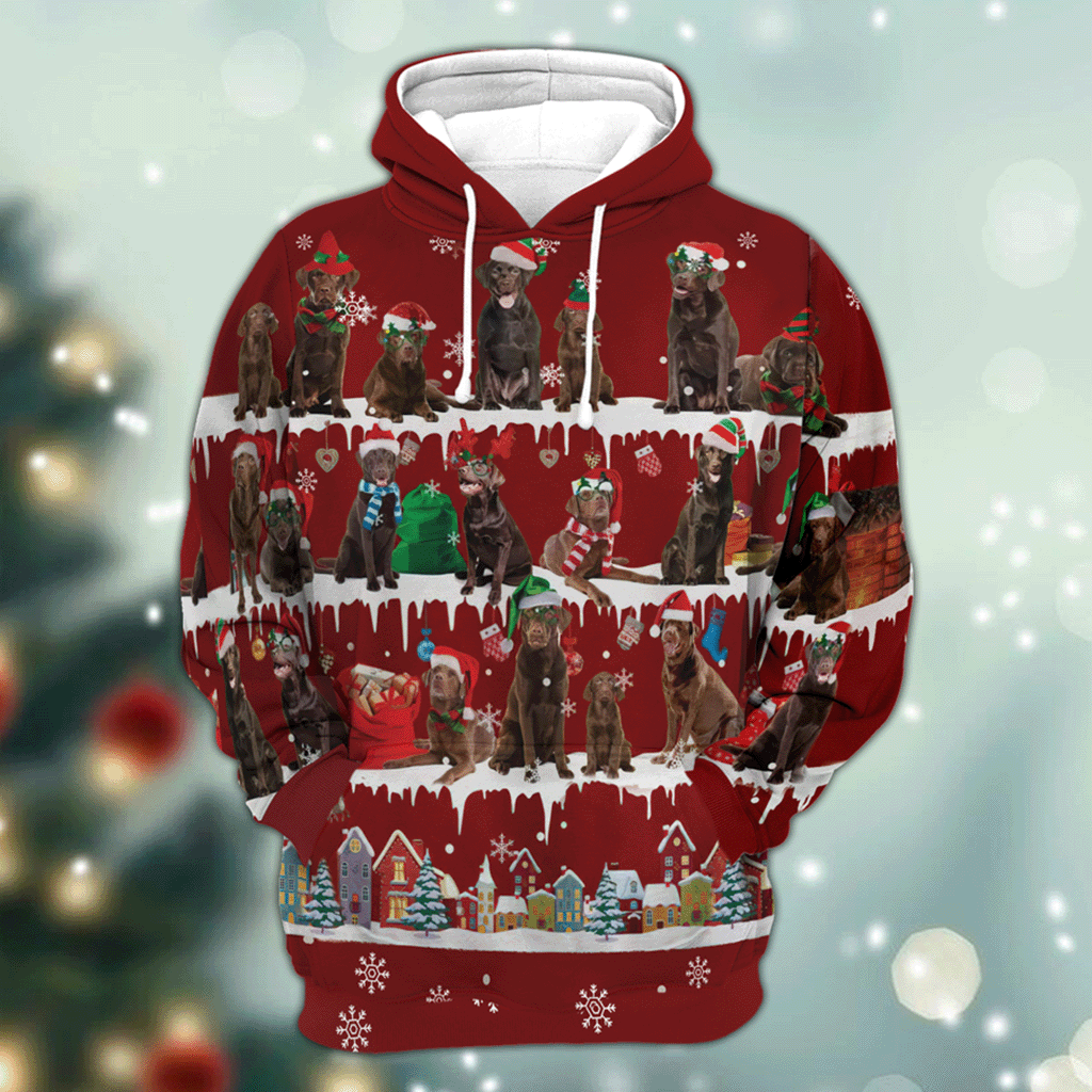 Chocolate Labrador Retriever - Snow Christmas - 3D Hoodie