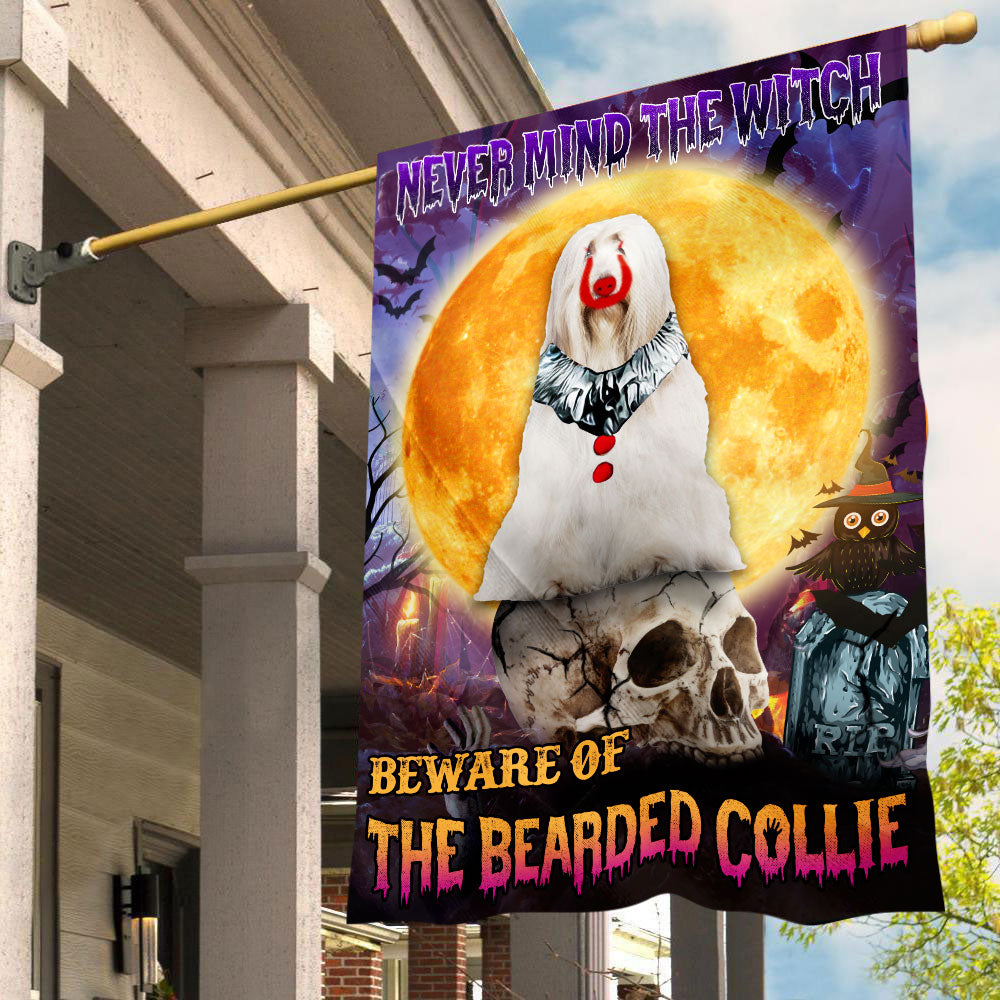 Bearded Collie Halloween House Flag