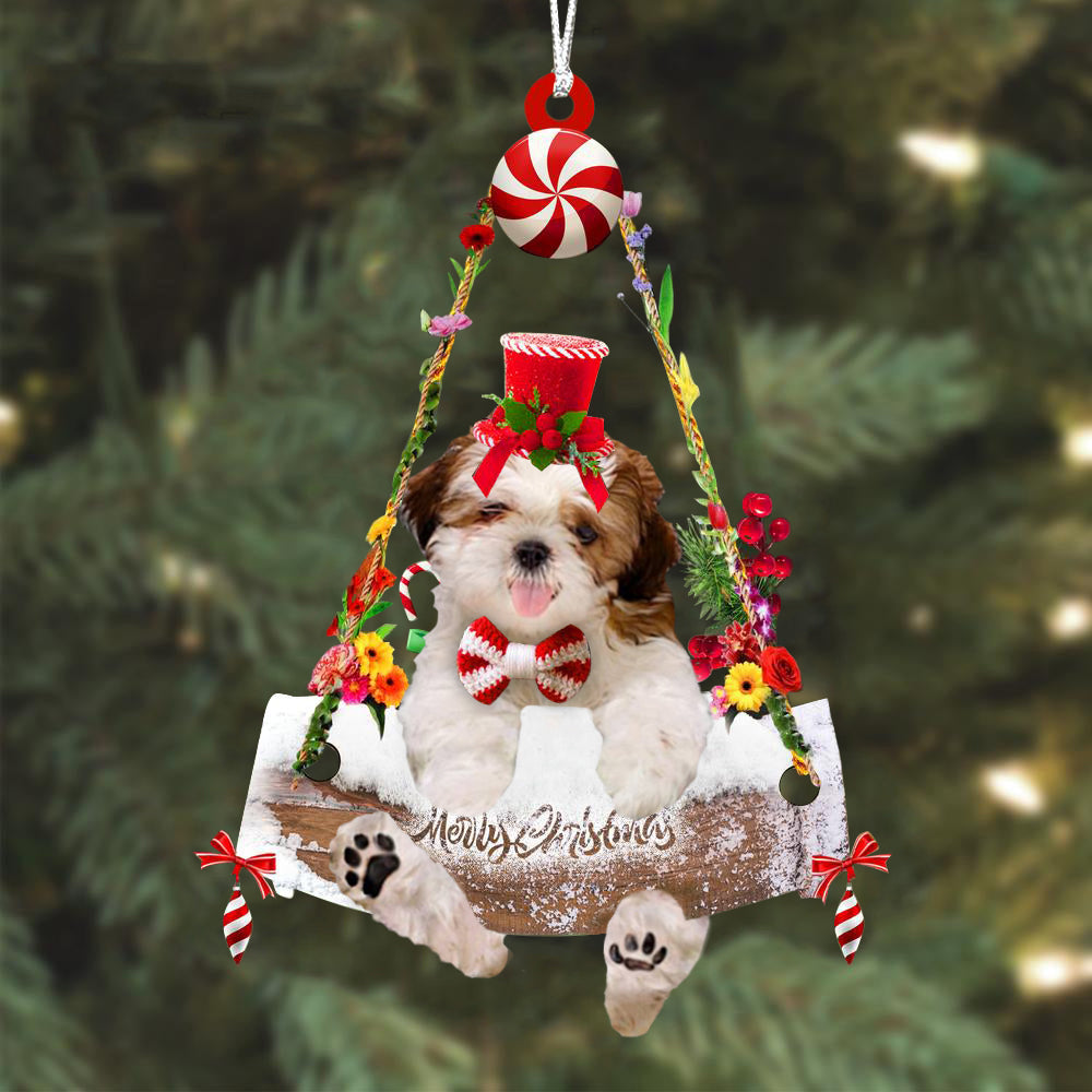 Merry Shih Tzu Christmas Tree Ornament