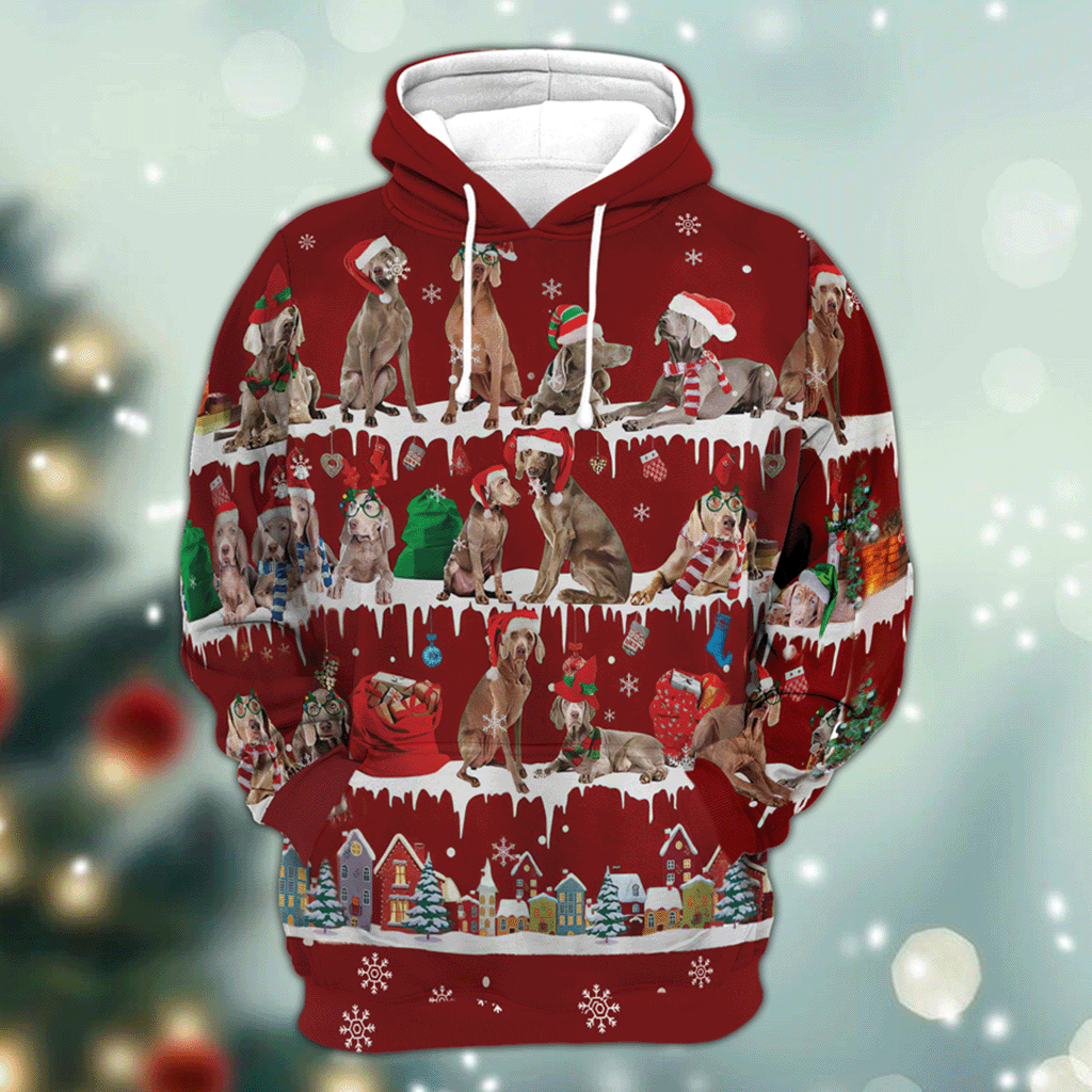 Weimaraner - Snow Christmas - 3D Hoodie