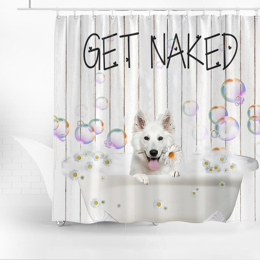 White German Shepherd Get Naked Daisy Shower Curtain - paceduck