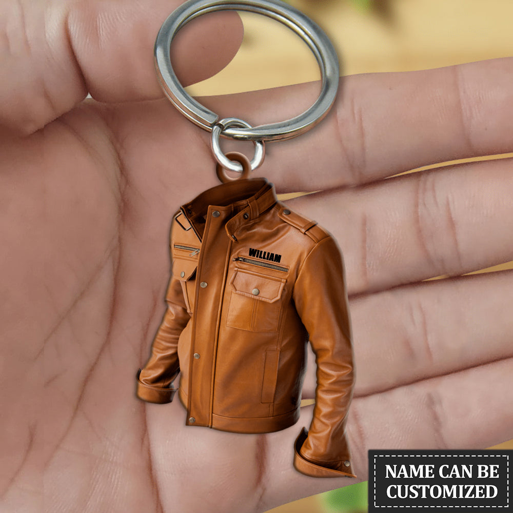 Personalized Motorcycle Leather Jacket Keychain