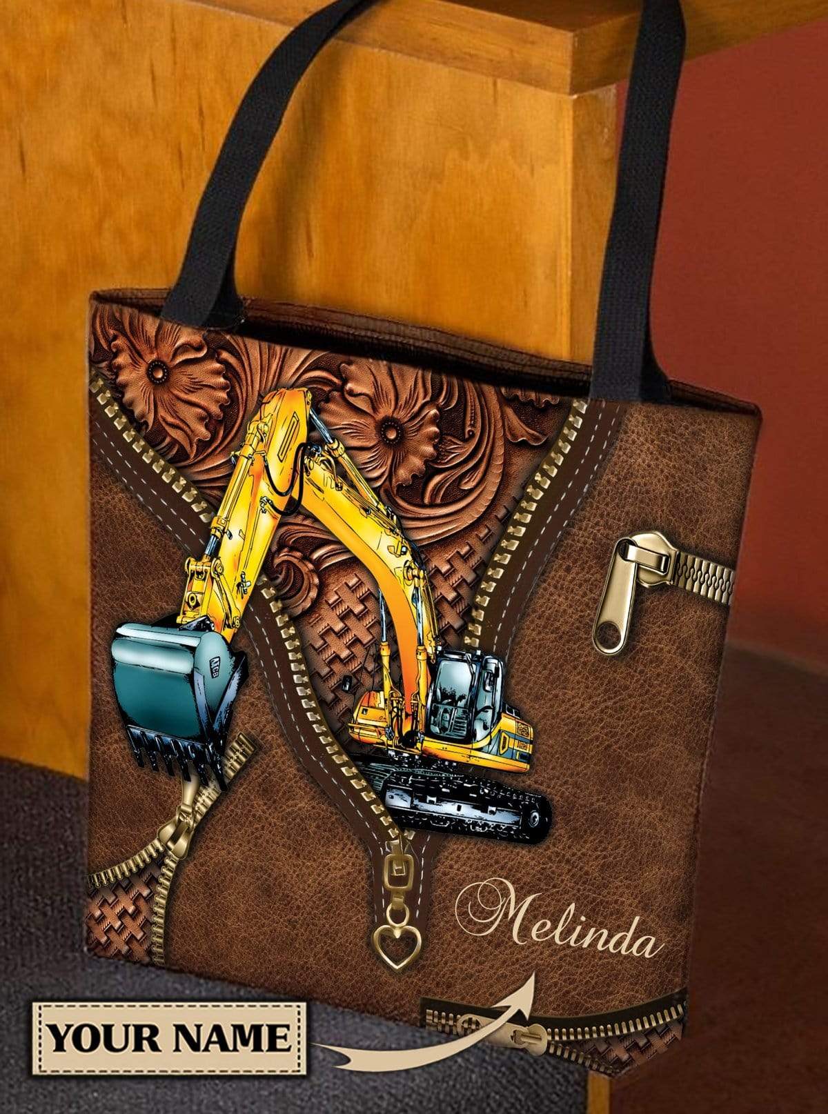 Personalized Excavator All Over Tote Bag - TO356PS